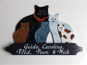 Handbemaltes Holznamensschild mit Katzen