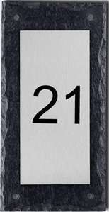 Hausnummernschild aus Schiefer mit Edelstahl